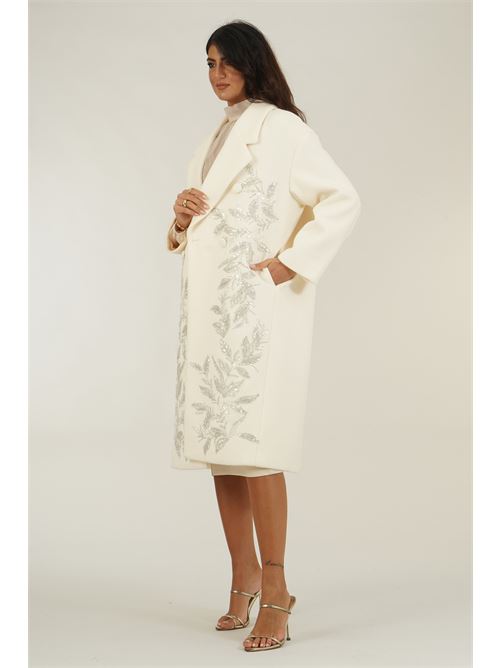 Cappotto doppio petto con decorazioni gioiello Twins Fantasy | T5082IVORY